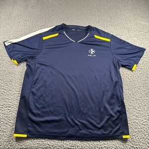 RLX Ralph Lauren Men's Navy Blue Yellow V-Neck Athletic Tennis T-Shirt XL